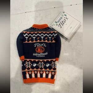 Tito’s Vodka Navy and Orange Christmas Sweater bottle koozie. NWT!